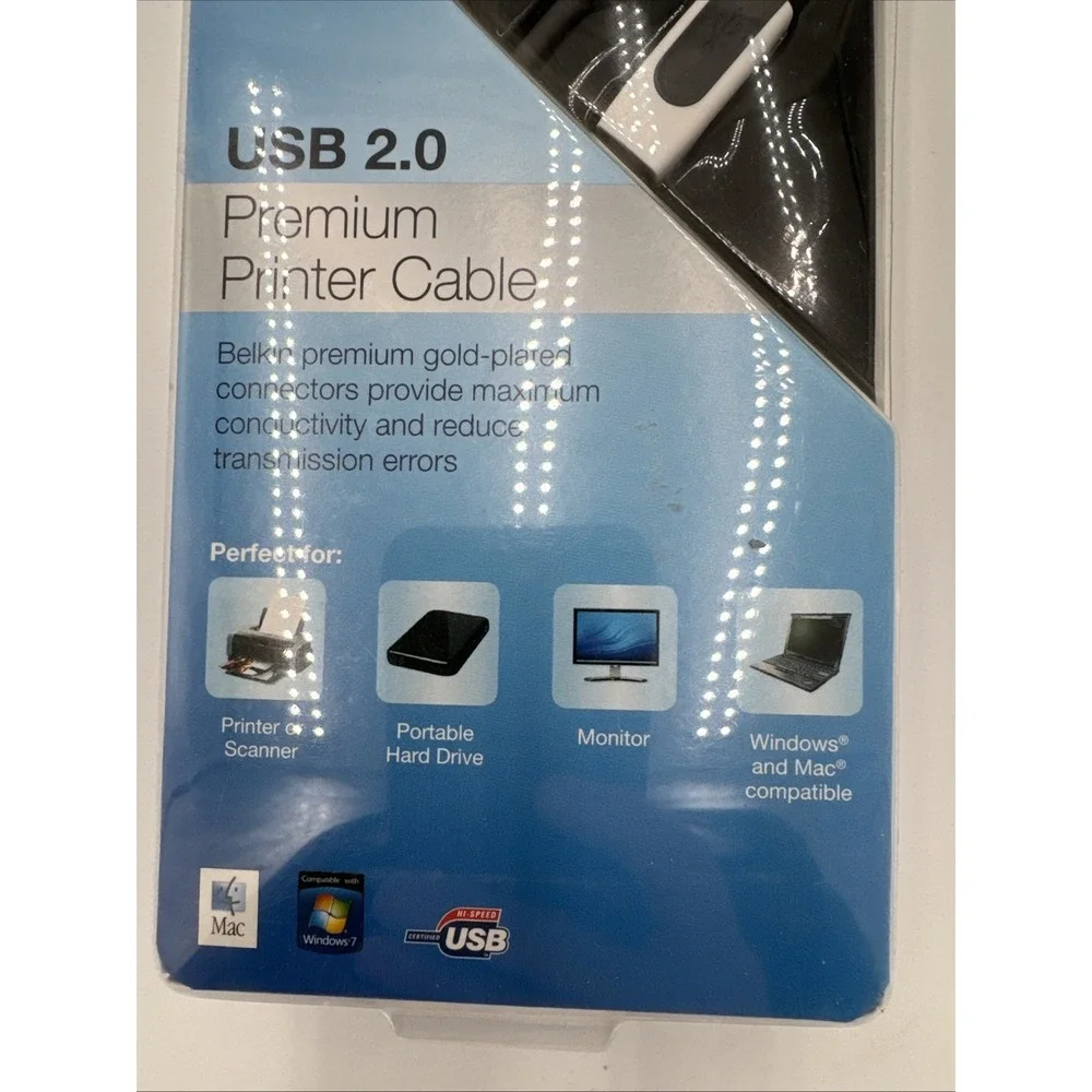 Belkin USB 2.0 Premium 6 Ft Printer Cable Gold Plated Connectors & Belkin strap.